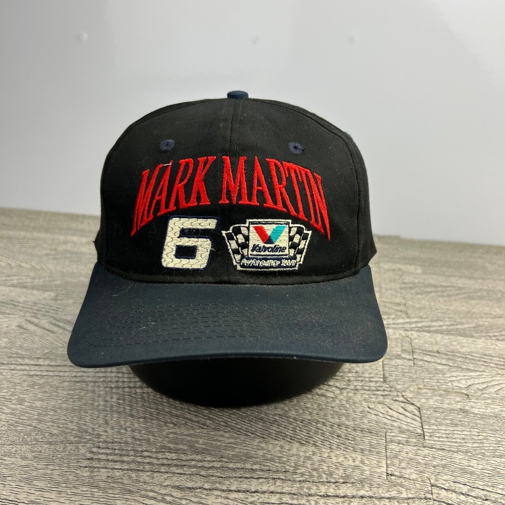 Vintage 90s Mark Martin Hat Cap Snap‎ Back Adjustable Black Nascar 6 Racing Vavo
